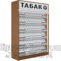 Торговый табачный шкаф с шестью полками на гравитации в открытом состояние 